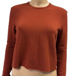 Jason Scott Red Sand Cropped Long Sleeve Sweatshirt Crew Neck Peru Womens XS